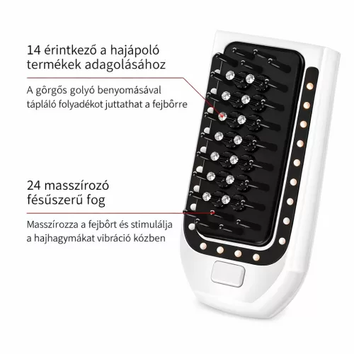 Elektromos fejbőrmasszírozó hajápoló adagolóval – hajerősítő masszírozó fésű 1db
