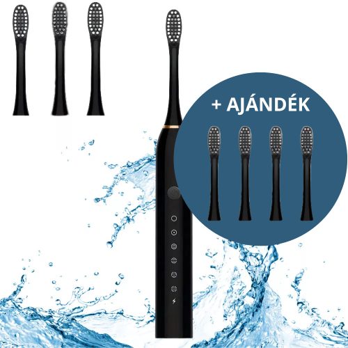 Szónikus Elektromos Fogkefe - 6 üzemmóddal, 4 cserélhető fejjel - fekete (MST1990) 1db