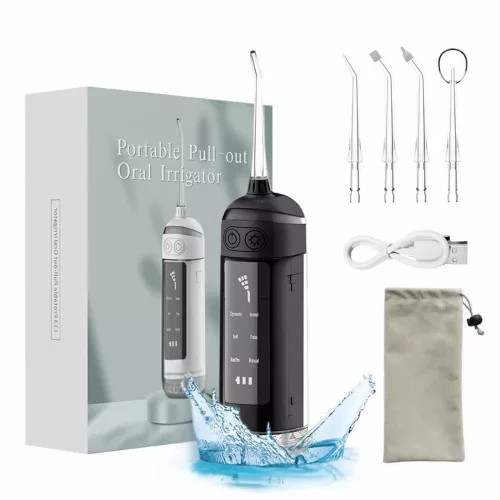 L13 összecsukható akkumulátoros szájzuhany, 6 fokozattal, 4 különböző fúvókával - fekete 1db